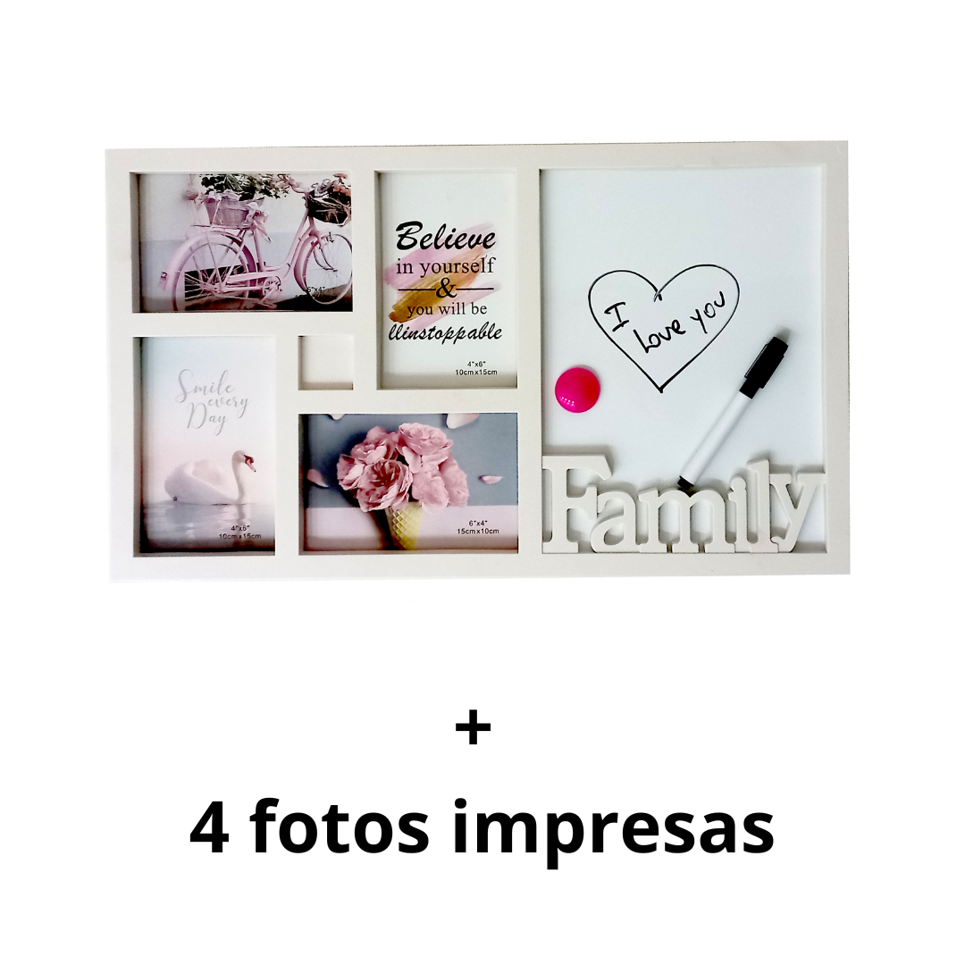 Portarretrato familia blanco personalizado Porta retrato + 4 Fotos